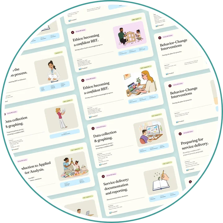 A circle of lesson cards from the BIP Visualized 40-hour RBT course